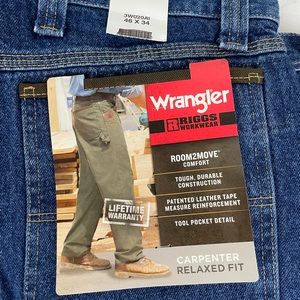 Mens Wranglers Riggs Work wear jeans, 46x34, Carpenter relax fit,room to move.